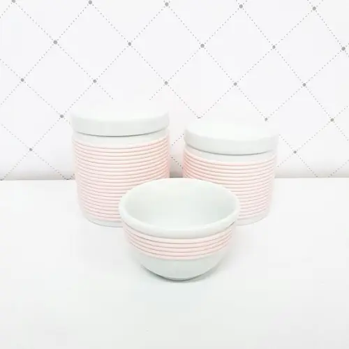 Kit Higiene 3 Peças Porcelana com Alinhavado - Rosé
