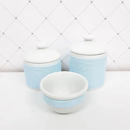 Kit Higiene 3 Peças Porcelana com Alinhavado - Azul Piscina