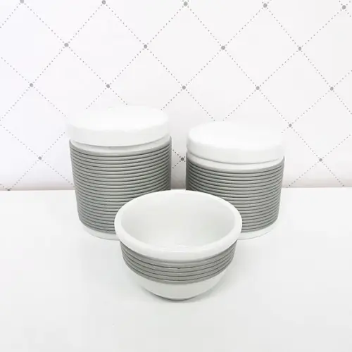 Kit Higiene 3 Peças Porcelana com Alinhavado - Cinza
