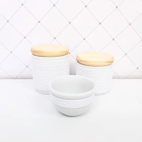 Kit Higiene 3 Peças Porcelana com Alinhavado - Branco