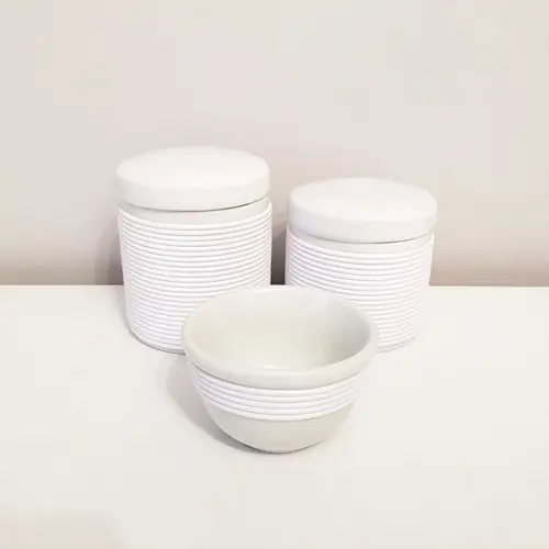 Kit Higiene 3 Peças Porcelana com Alinhavado - Branco