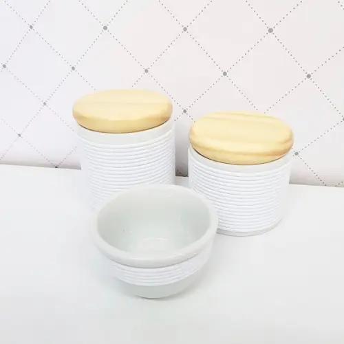 Kit Higiene 3 Peças Porcelana com Alinhavado - Branco