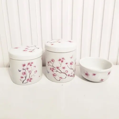 Kit Higiene 3 Peças Porcelana Floral Cerejeira (sakura)