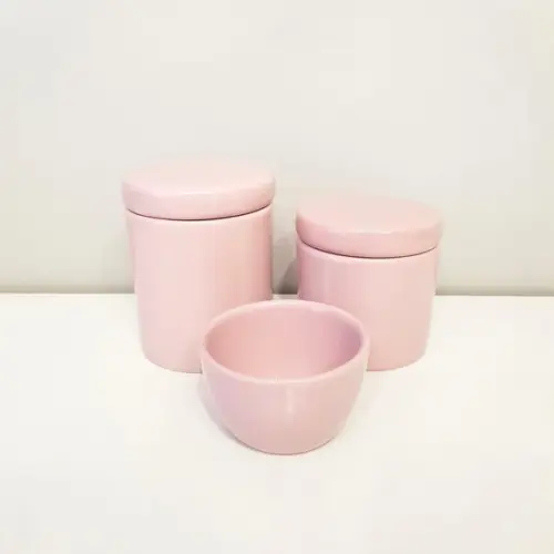 Kit Higiene 3 Peças Rosa Bebê - Tampa de Cerâmica