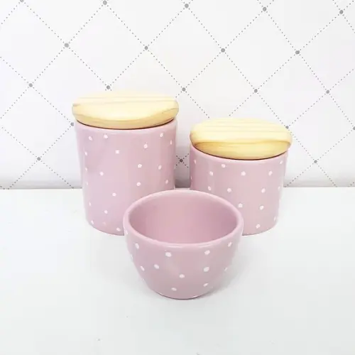 Kit Higiene 3 Peças Rosa Bebê com Poás - Tampa Pinus
