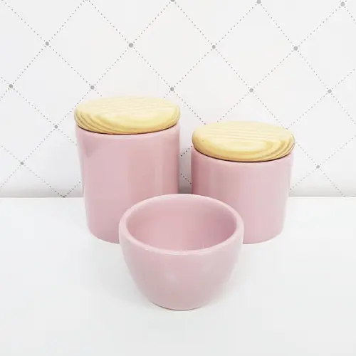Kit Higiene 3 Peças Rosa Bebê - Tampinha De Madeira