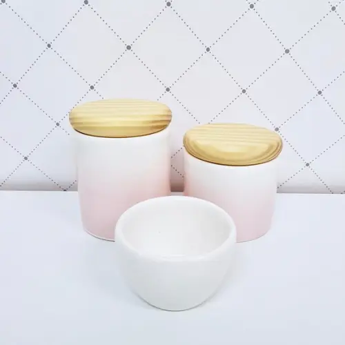 Kit Higiene 3 Peças Rosa Degradê - Tampinha de Madeira