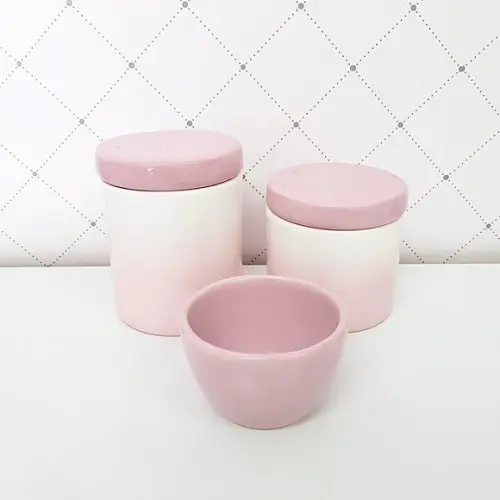 Kit Higiene 3 Peças Rosa Degradê - Tampa Cerâmica