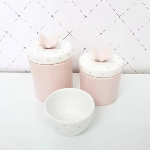 Kit Higiene 3 Peças Rosé e Poás Rosé - Aplique Borboleta