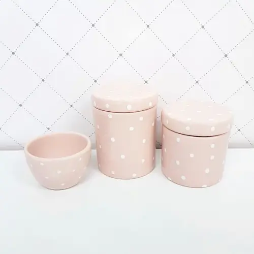 Kit Higiene 3 Peças Rosé com Poás Brancos