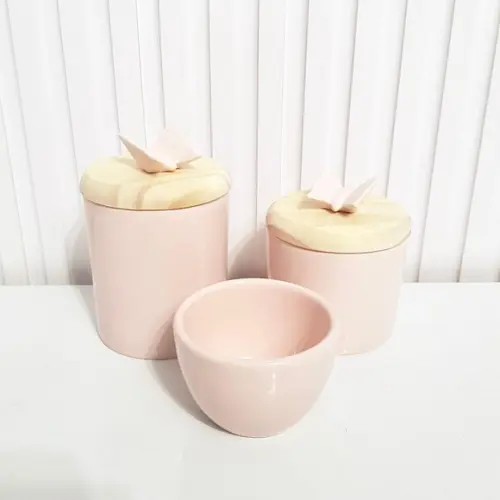 Kit Higiene 3 Peças Rosa Rosé com Aplique Borboleta - Pinus
