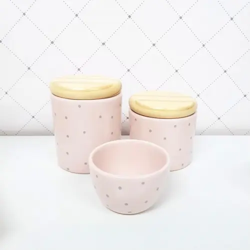 Kit Higiene 3 peças Rosé com POÁS cinzas - tampa pinus