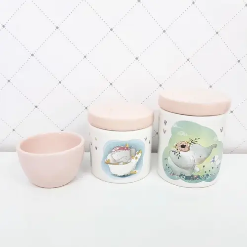 Kit Higiene 3 Peças Rosé e Branco - Elefantinha