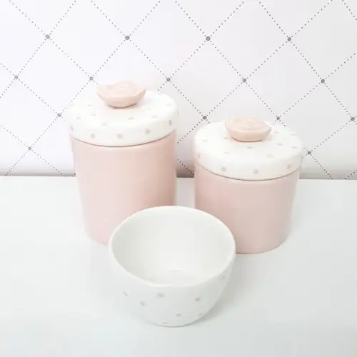 Kit Higiene 3 Peças Rosé e Poás Rosé - Aplique Rosinha