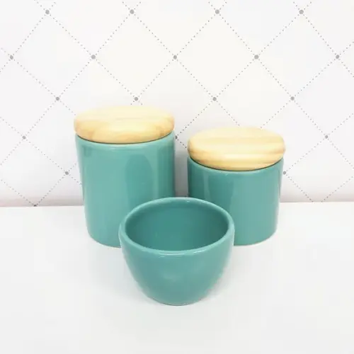 Kit Higiene 3 Peças Verde Turquesa - Tampinha de Madeira
