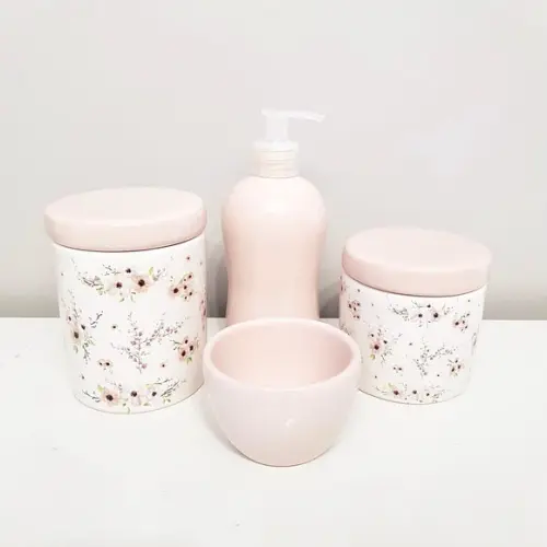 Kit Higiene 4 Peças Floral Cerejeira Rosa Rosé