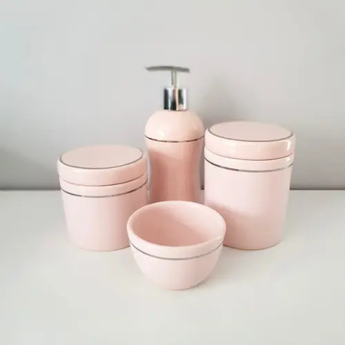 Kit Higiene 4 Peças Rosé com Filete Prata