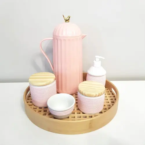 Kit Higiene Alinhavado Rosé - Térmica Bird + Bandeja Vazada
