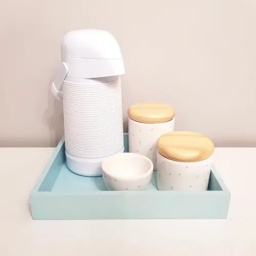 Kit Higiene Azul Antigo e Branco com Poás- Térm Alinhavada