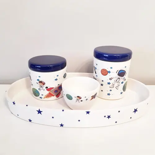 Kit Higiene Azul Marinho e Branco Astronauta - Estrelinhas