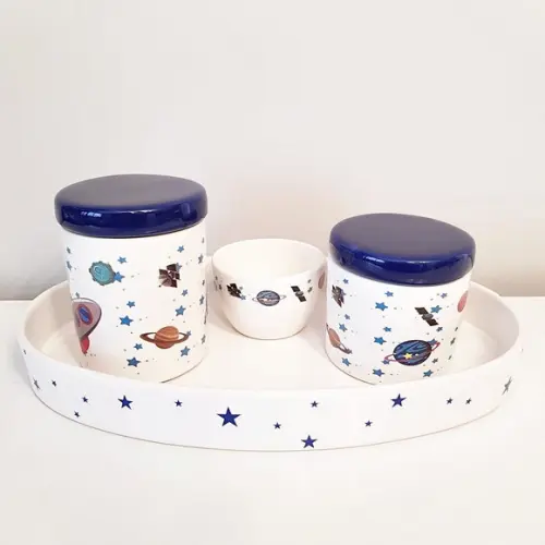 Kit Higiene Azul Marinho e Branco Astronauta - Estrelinhas
