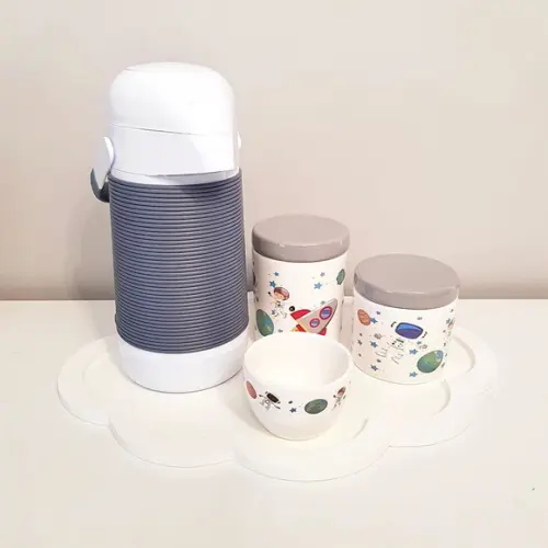 Kit Higiene Azul Jeans e Cinza Astronauta - Bandeja Nuvem