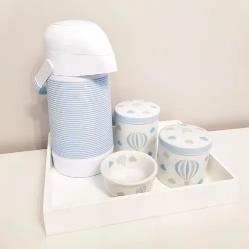Kit Higiene Balão Azul Bebê e Branco - Térmica Alinhavada