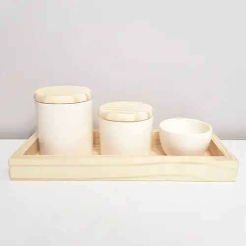 Kit Higiene Bebê 13x33cm Creme Madeira Pinus