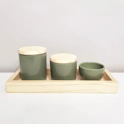 Kit Higiene Bebê 13x33cm Verde Militar Oliva Madeira Pinus