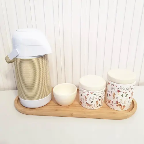 Kit Higiene Bebê 16x44cm Bosque Cogumelo Creme e Camurça