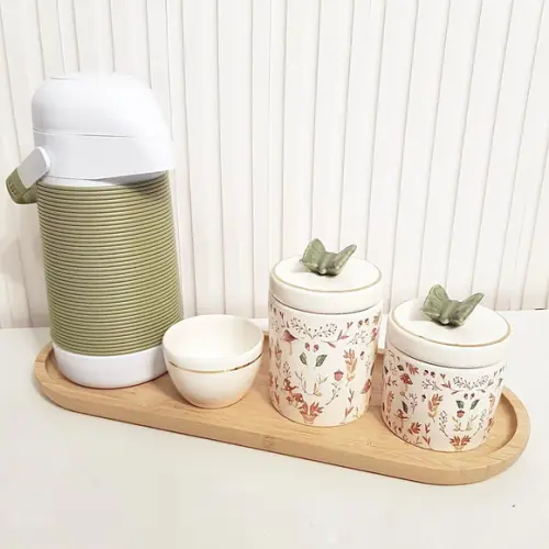 Kit Higiene Bebê 16x44cm Bosque Cogumelo Oliva e Dourado