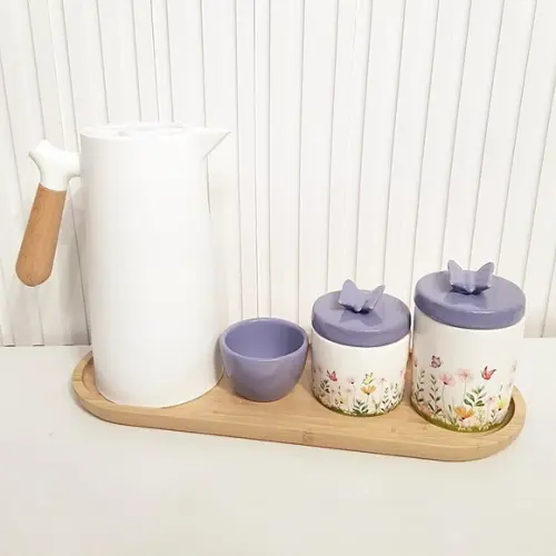Kit Higiene Bebê 16x44cm Jardim Encantado Floral Lilás /roxo