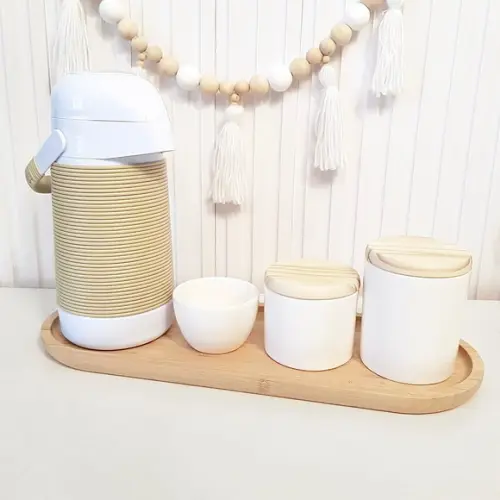 Kit Higiene Bebê 16x44cm Branco e Bege - Térmica Alinhavada