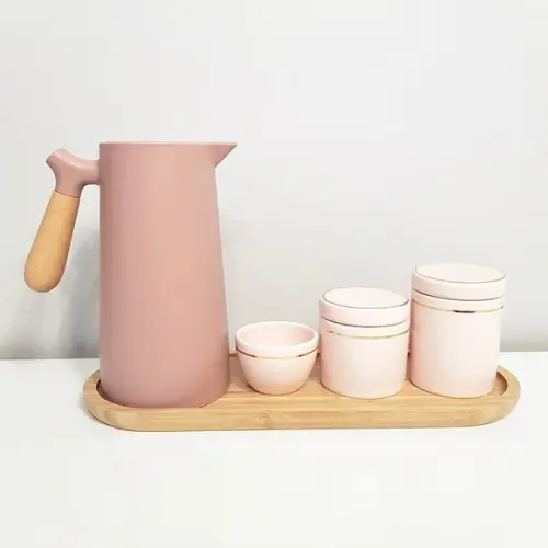 Kit Higiene Bebê 16x44cm Rosé com Filete Dourado - Nórdica