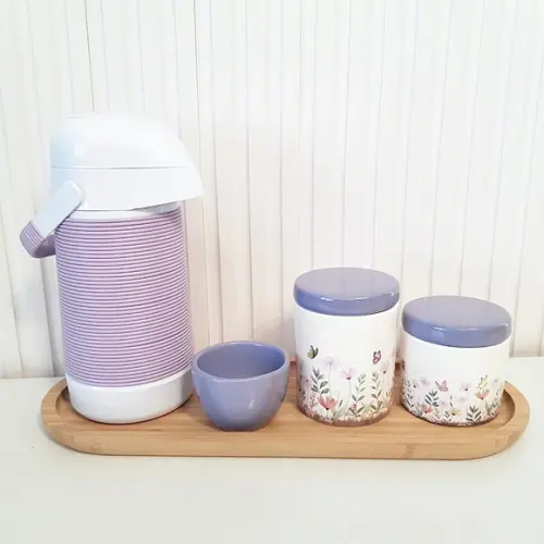 Kit Higiene Bebê 16x44cm Jardim Encantado Floral Lilás /roxo