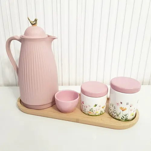 Kit Higiene Bebê 16x44cm Jardim Encantado Floral Rosa Bebê