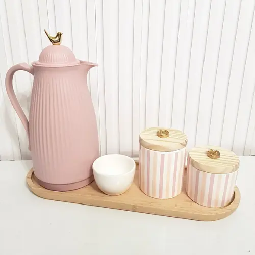 Kit Higiene Bebê 16x44cm Listras Rosa Rosé - Térmica Mazar