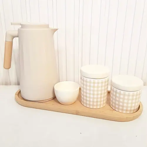 Kit Higiene Bebê 16x44cm Xadrez Vichy Bege e Creme - Unique