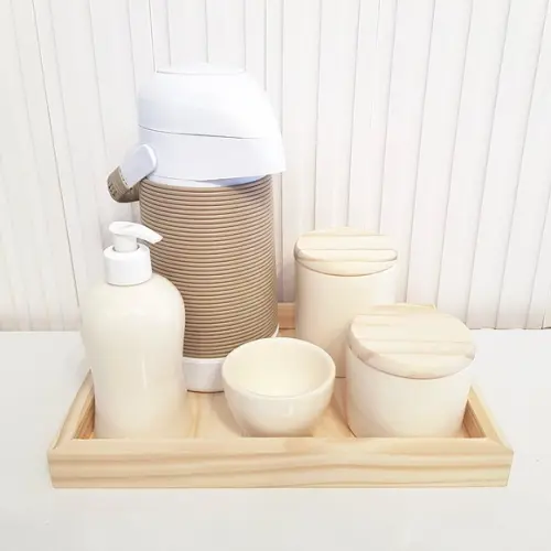Kit Higiene Bebê 22x32cm Creme e Marrom - Térmica Alinhavada