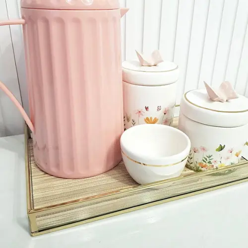 Kit Higiene Bebê 20x30cm Jardim Encantado Rosa e Dourado