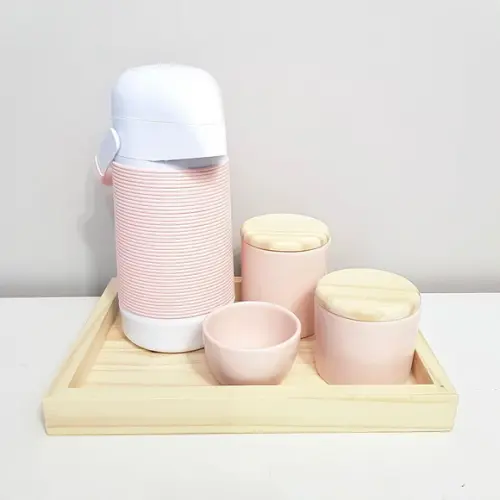 Kit Higiene Bebê 22x32cm Rosa Rosé Pinus - Térm. Alinhavada