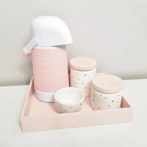 Kit Higiene Bebê 23x29cm Rosa Rosé e Poás Coloridos