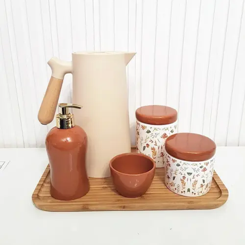 Kit Higiene Bebê 23x33cm Bosque Cogumelo Nude + Caramelo