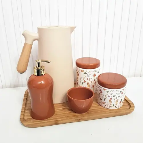 Kit Higiene Bebê 23x33cm Bosque Cogumelo Nude + Caramelo