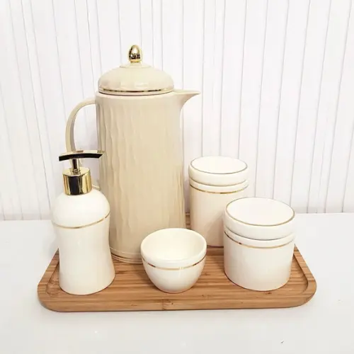 Kit Higiene Bebê 23x33cm Creme Filete Dourado - Térm. Grécia