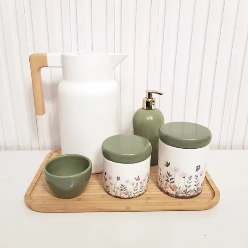 Kit Higiene Bebê 23x33cm Jardim Encantado Floral Verde Oliva