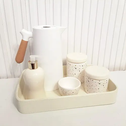 Kit Higiene Bebê 24x36cm Granilite Creme - Couro + Nórdica