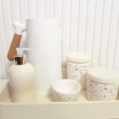 Kit Higiene Bebê 24x36cm Granilite Creme - Couro + Nórdica