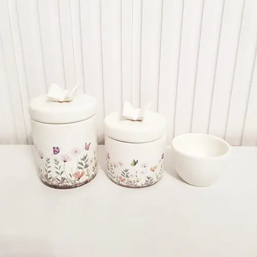Kit Higiene Bebê 3 Pçs Jardim Encantado Branco Borboleta