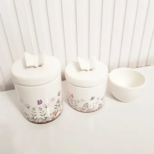 Kit Higiene Bebê 3 Pçs Jardim Encantado Branco Borboleta